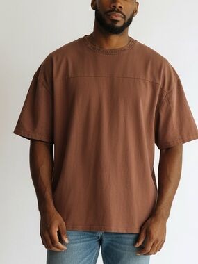 WXYZ Burgundy Oversized T Shirt Men XL Minimalist Cotton Streetwear Tee Crewneck